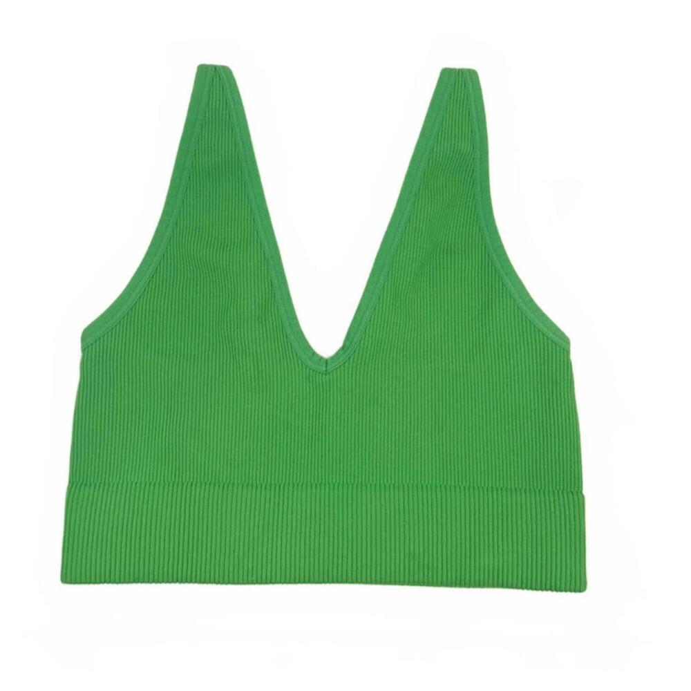 Garage Off Duty Plunge V-Neck Rib Tank Top Kellyโ Green Crop Top Size XS